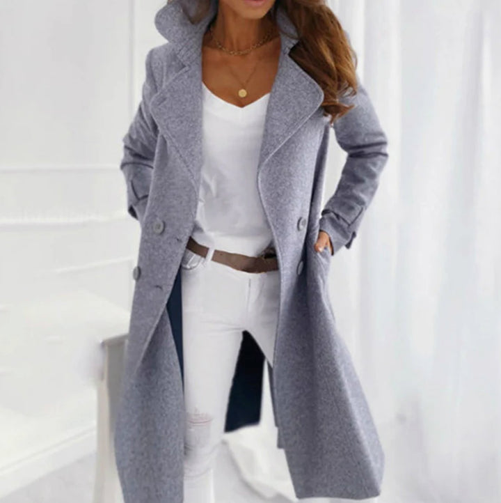 Women's Long Double-Breasted Winter Trench Coat - Sky Blue