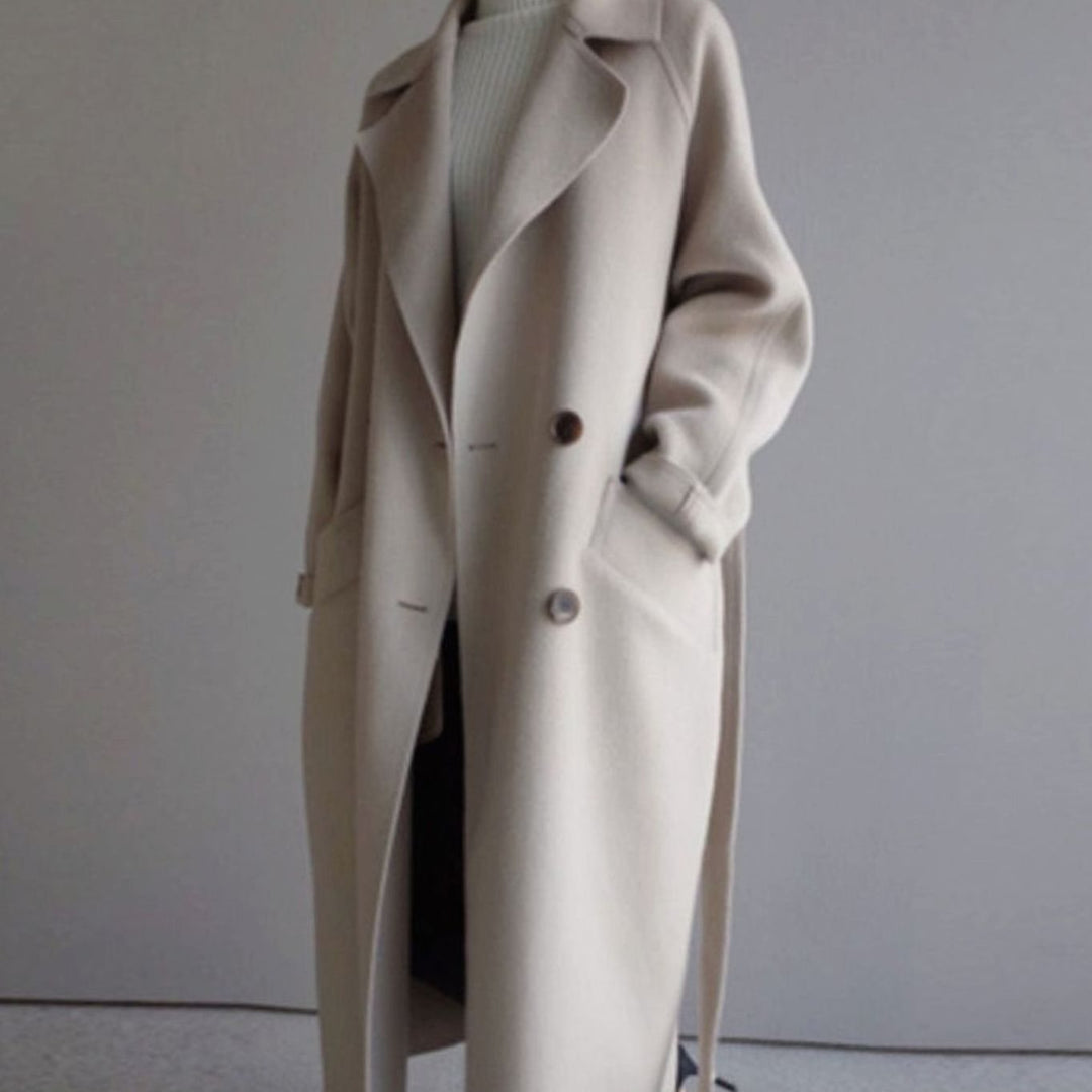 Women's Long Double-Breasted Wool Cashmere Coat Notched Lapel