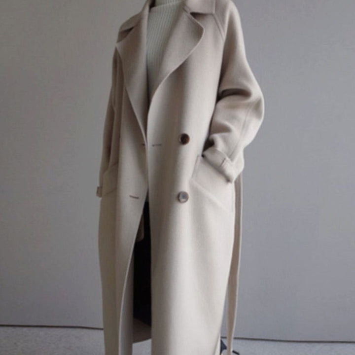 Women's Long Double-Breasted Wool Cashmere Coat Notched Lapel