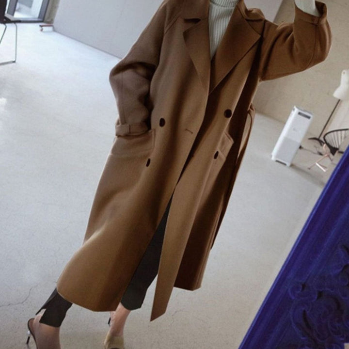Women's Long Double-Breasted Wool Cashmere Coat Notched Lapel