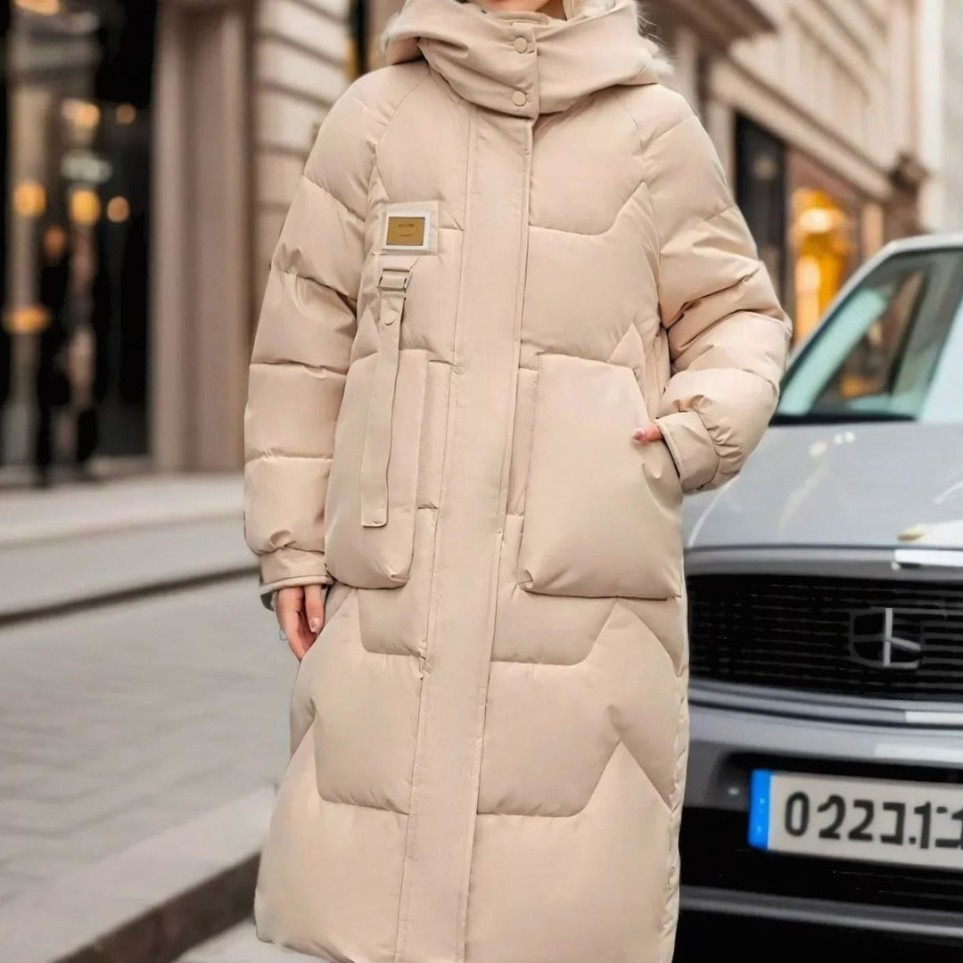 Women's Long Hooded Quilted Puffer Coat Waterproof Padded - Khaki