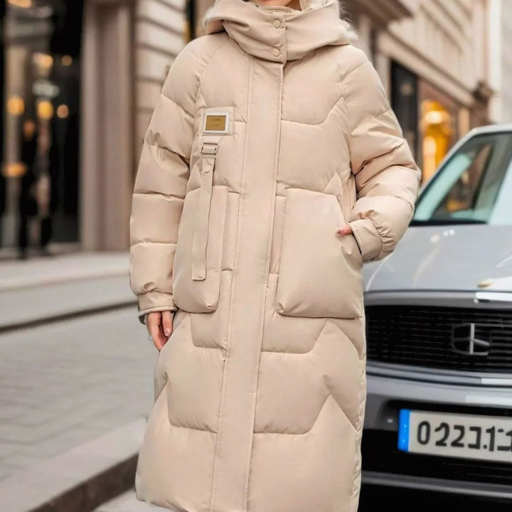 Women's Long Hooded Quilted Puffer Coat Waterproof Padded - Khaki