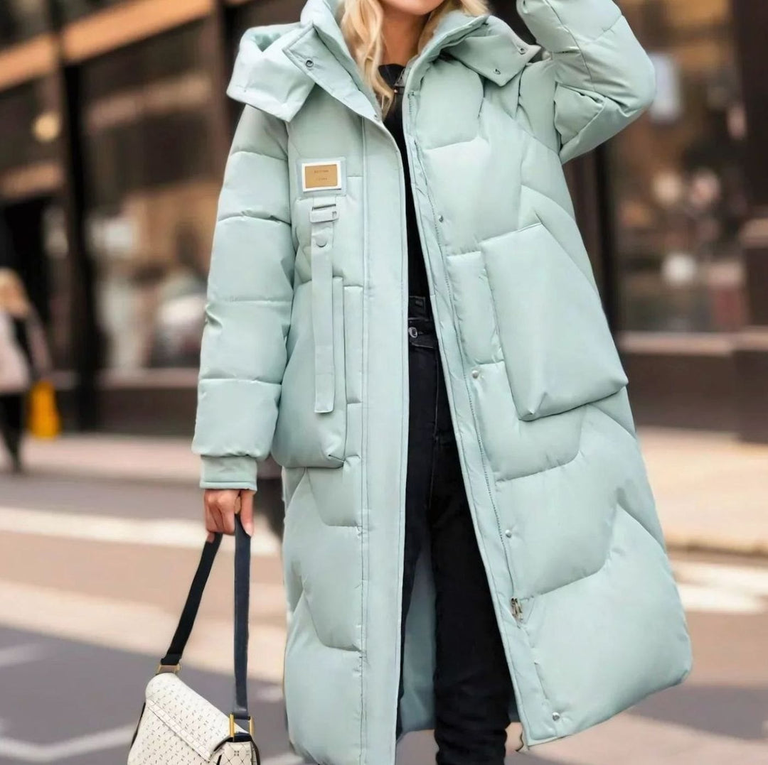 Women's Long Hooded Quilted Puffer Coat Waterproof Padded - Mint Green