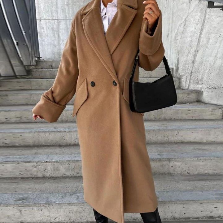 Women's Long Oversized Lapel Trench Coat - Khaki