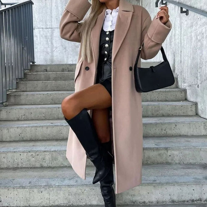 Women's Long Oversized Lapel Trench Coat - Beige