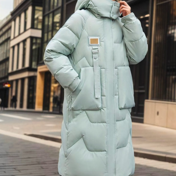 Women's Long Quilted Hooded Puffer Coat Oversized Fit - Mint Green
