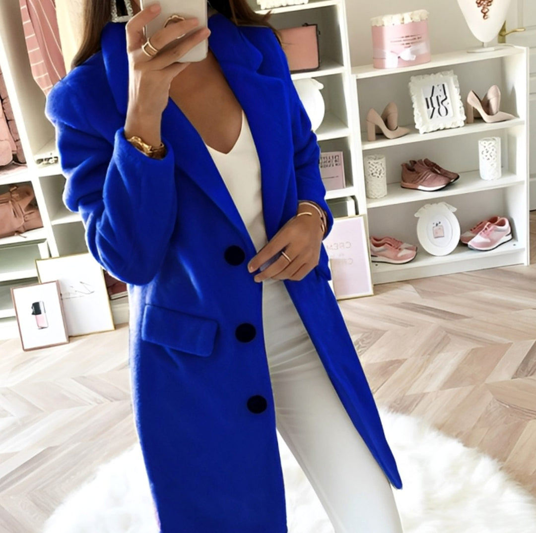 Women's Long Teddy Lapel Trench Coat - Blue