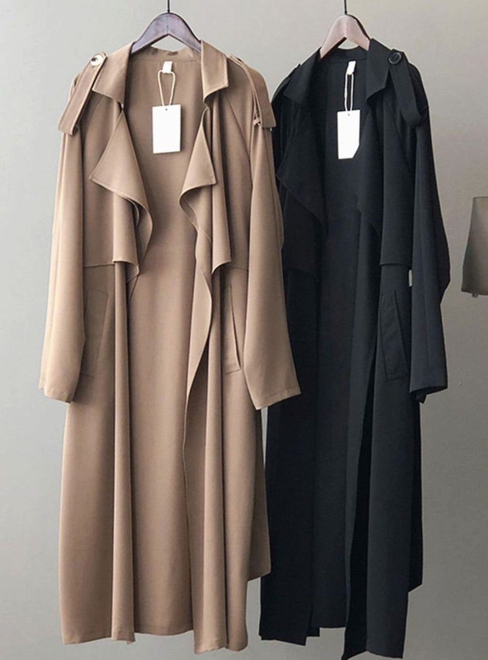 Women's Longline Belted Waterfall Trench Coat