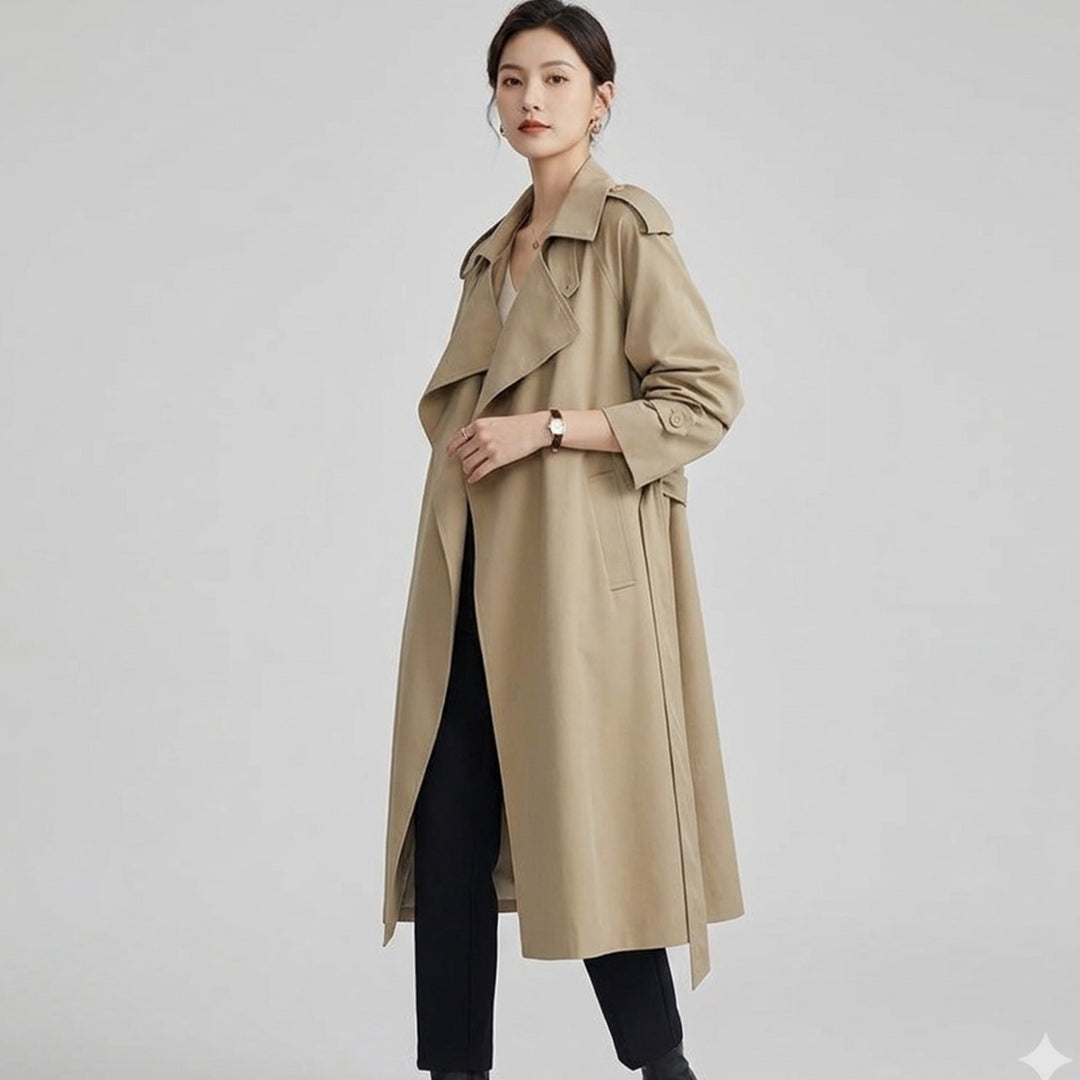 Women's Longline Belted Waterfall Trench Coat