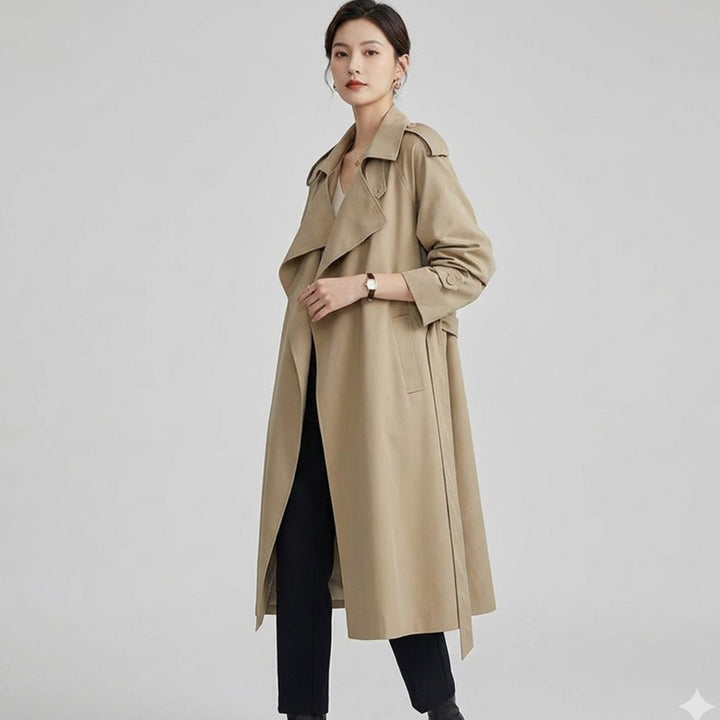 Women's Longline Belted Waterfall Trench Coat