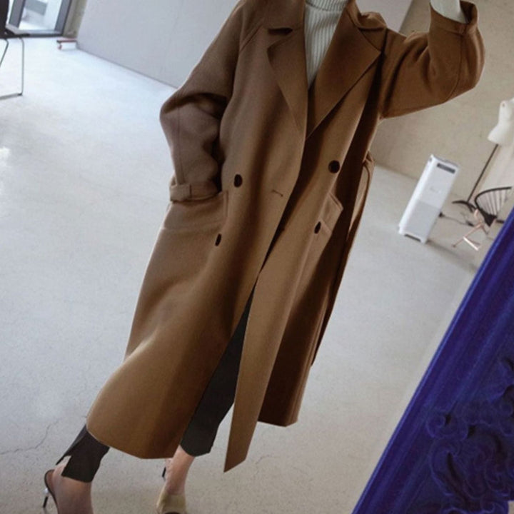 Women's Longline Belted Wool-Blend Trench Coat, Beige