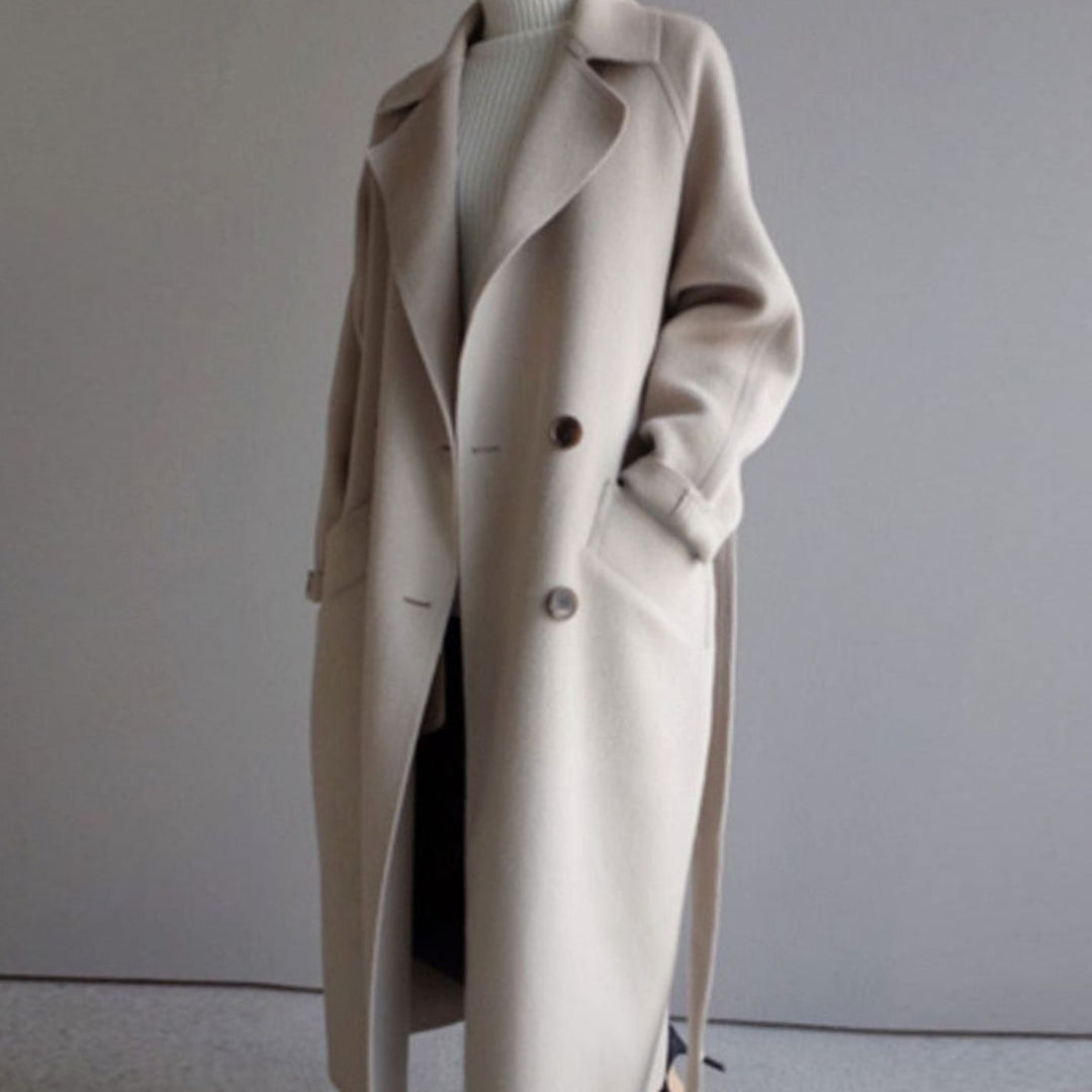 Women's Longline Belted Wool-Blend Trench Coat, Beige - Beige