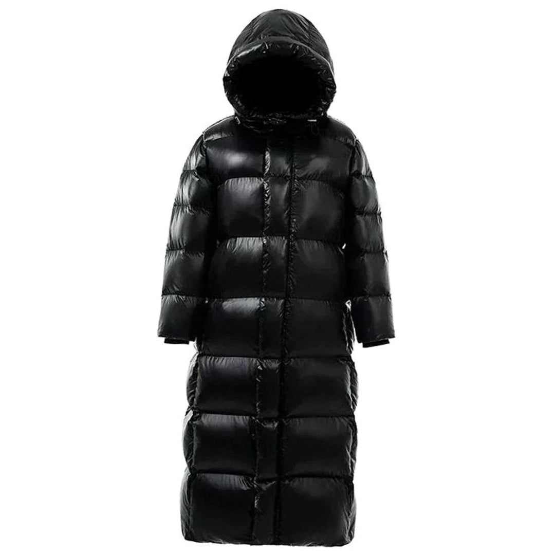 Women's Longline Hooded Duck Down Puffer Coat - Black