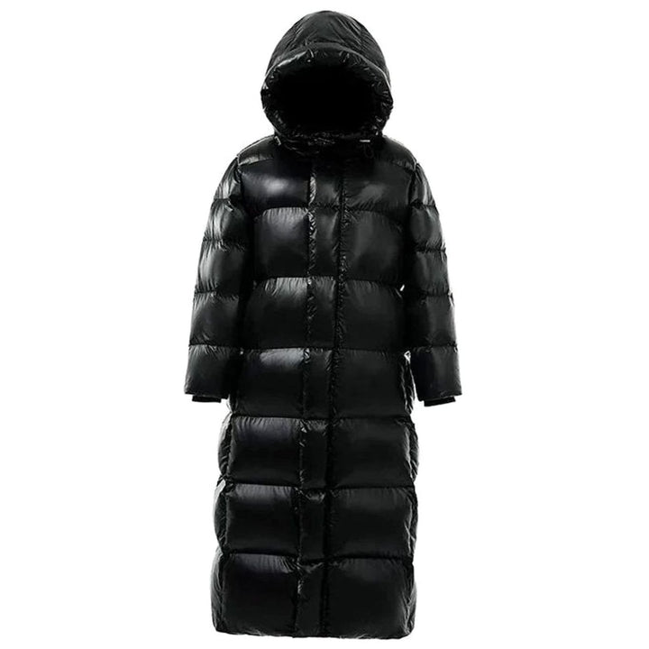 Women's Longline Hooded Duck Down Puffer Coat - Black