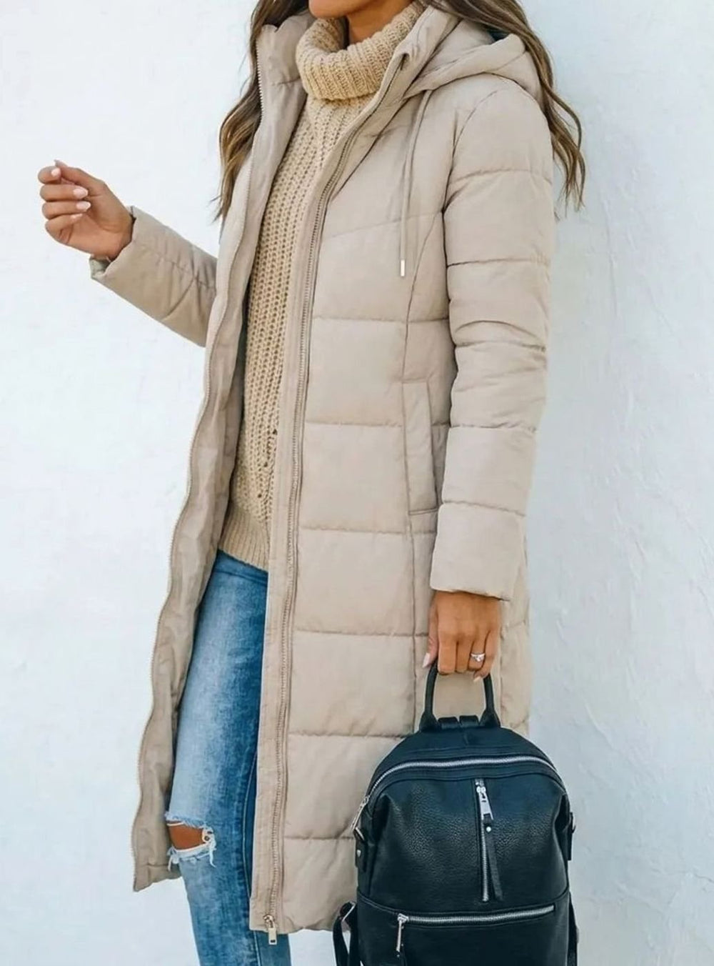 Women's Longline Hooded Quilted Puffer Coat