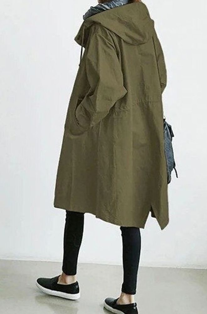 Women's Longline Hooded Trench Coat, Black