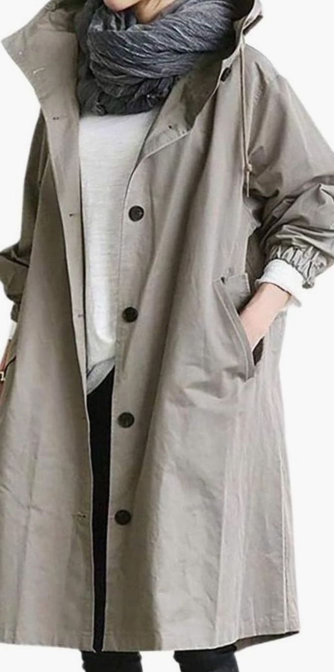 Women's Longline Hooded Trench Coat, Black