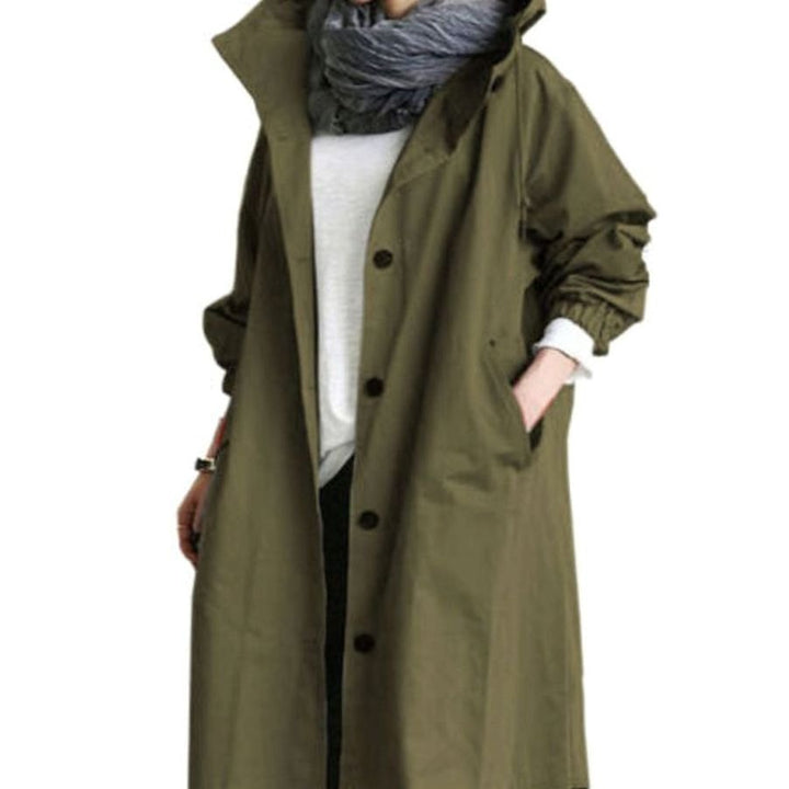 Women's Longline Hooded Trench Coat, Black - Army Green