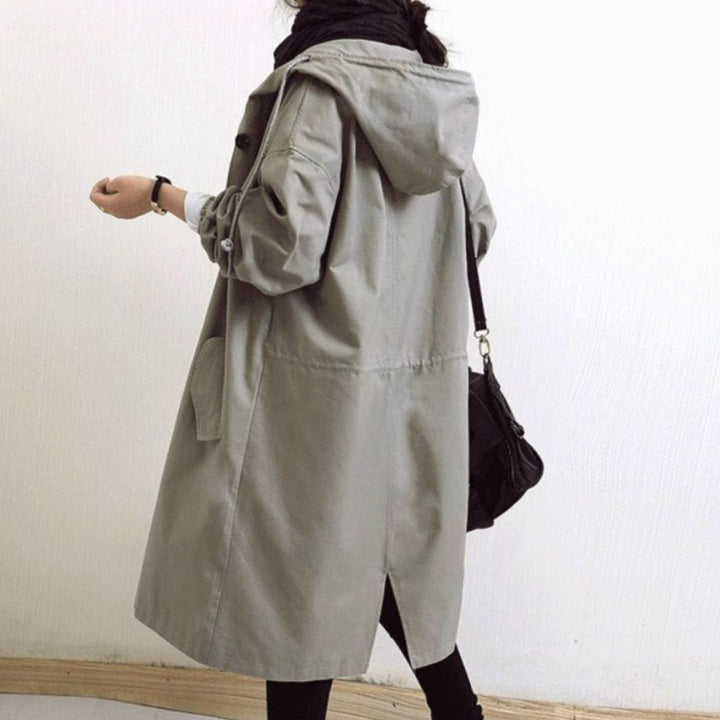 Women's Longline Hooded Trench Coat, Black - Grey