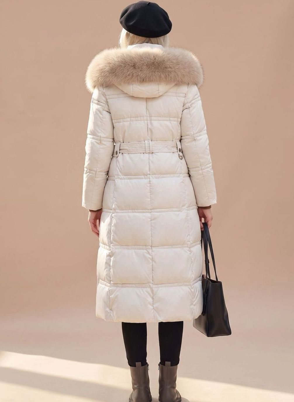 Women's Longline Padded Coat Quilted Faux Fur Hood