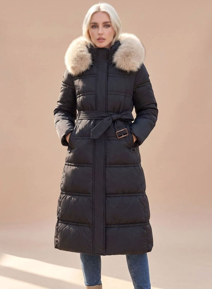 Women's Longline Padded Coat Quilted Faux Fur Hood
