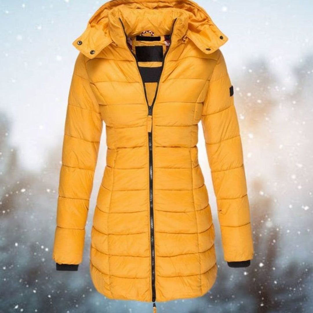 Women's Longline Quilted Hooded Puffer Coat - Yellow