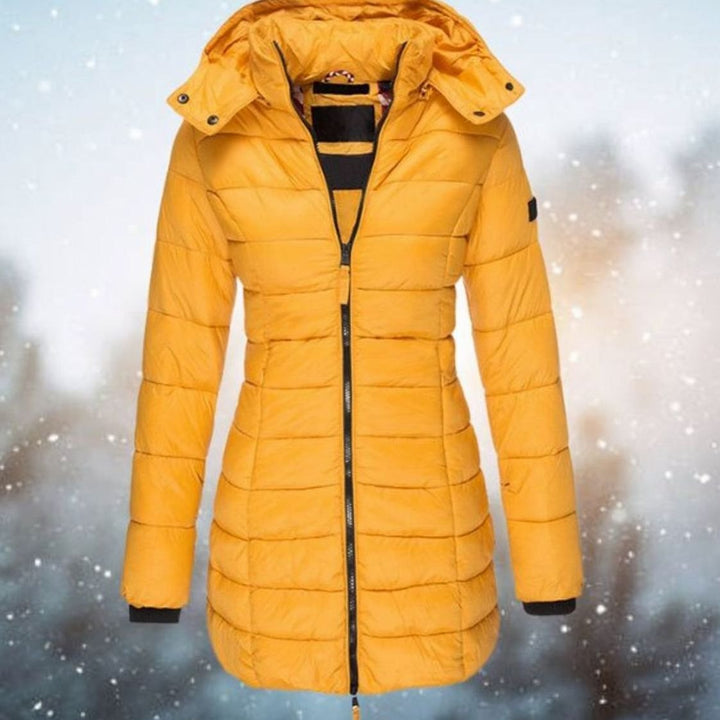 Women's Longline Quilted Hooded Puffer Coat - Yellow