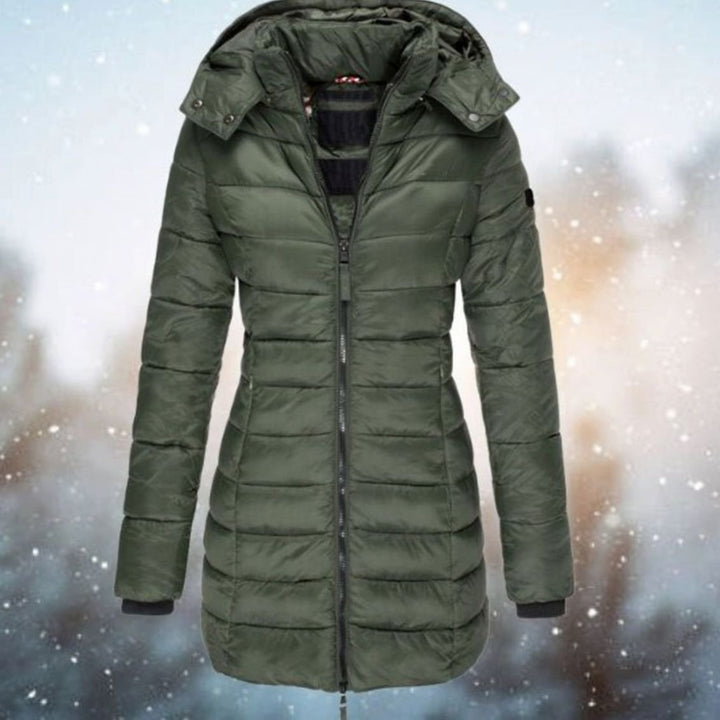 Women's Longline Quilted Hooded Puffer Coat - Green