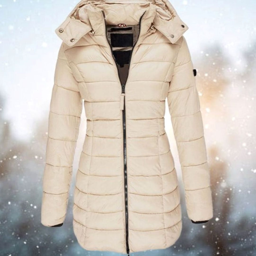 Women's Longline Quilted Hooded Puffer Coat - Khaki