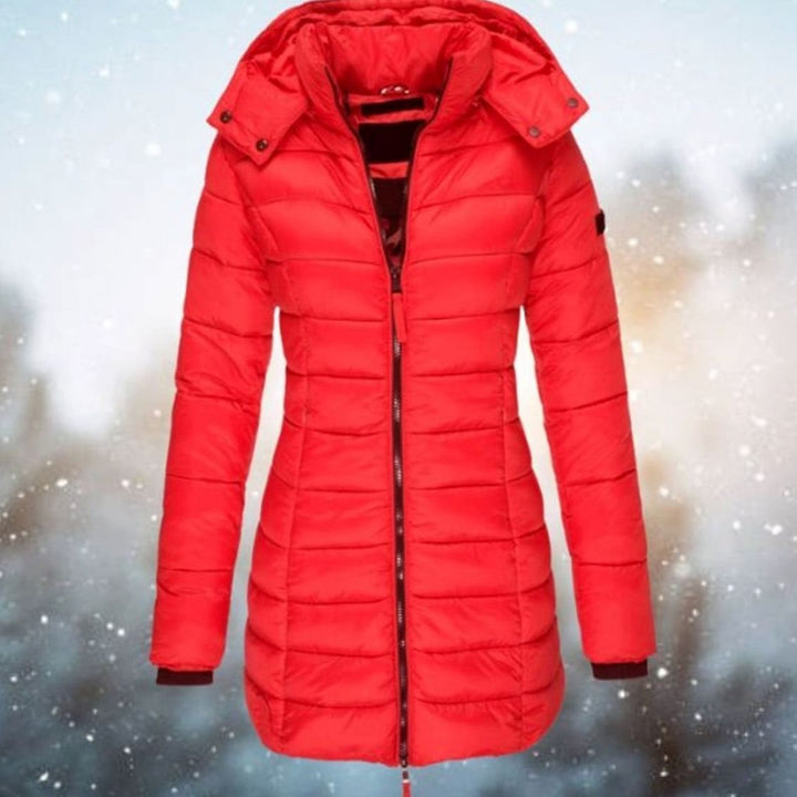 Women's Longline Quilted Hooded Puffer Coat - Red