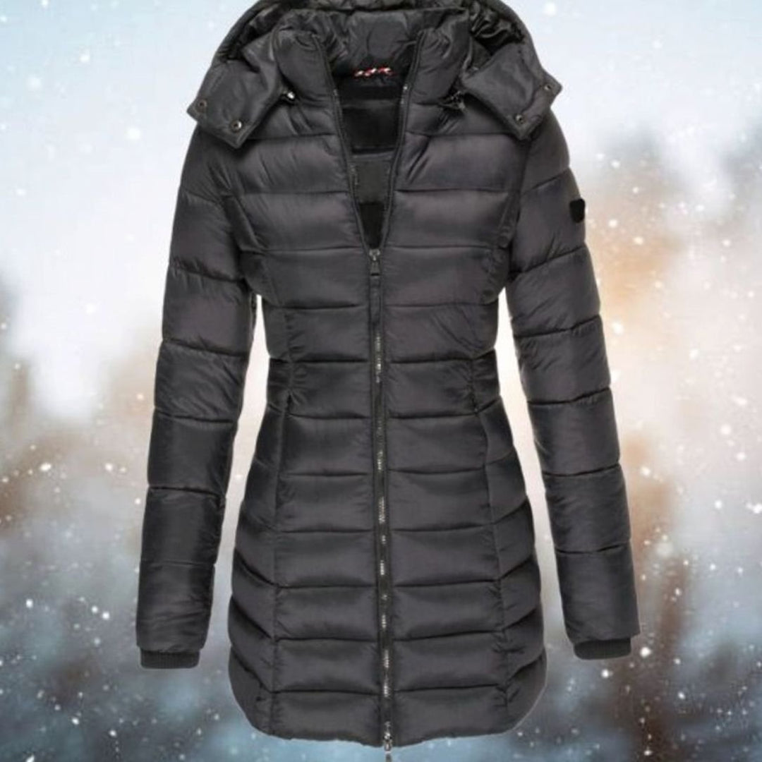 Women's Longline Quilted Hooded Puffer Coat - Black