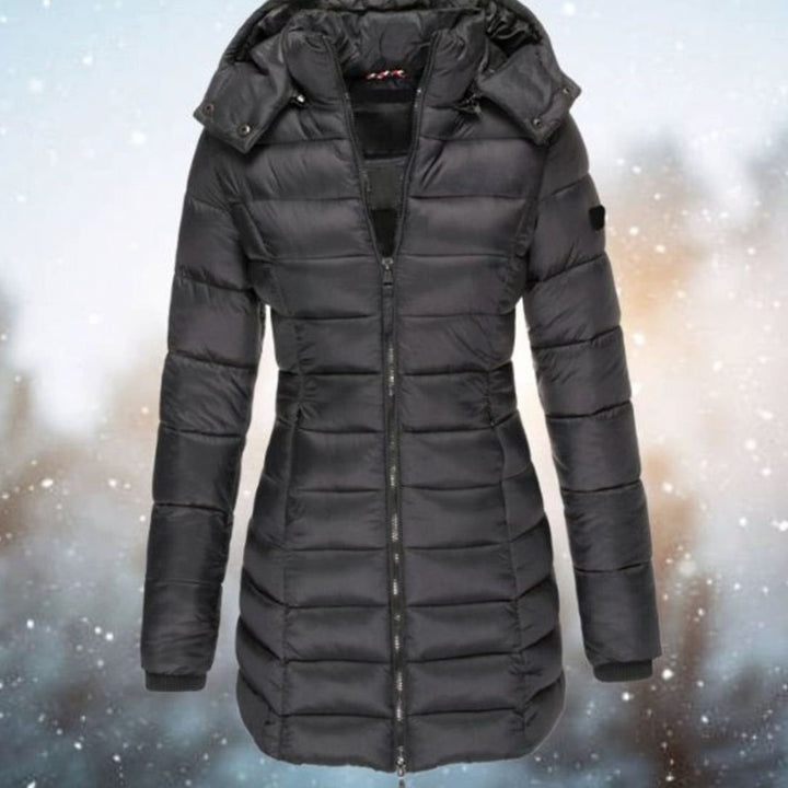 Women's Longline Quilted Hooded Puffer Coat - Black