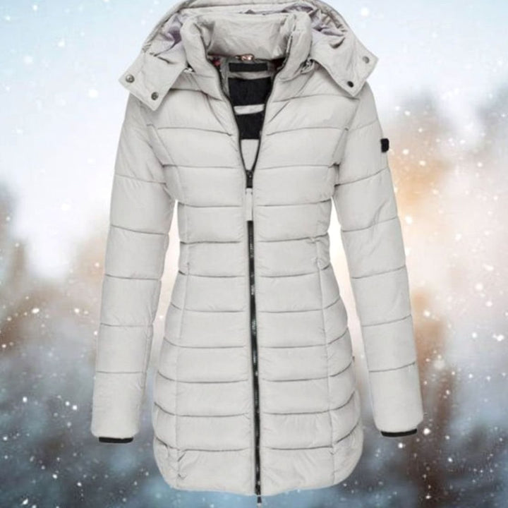 Women's Longline Quilted Hooded Puffer Coat - Grey