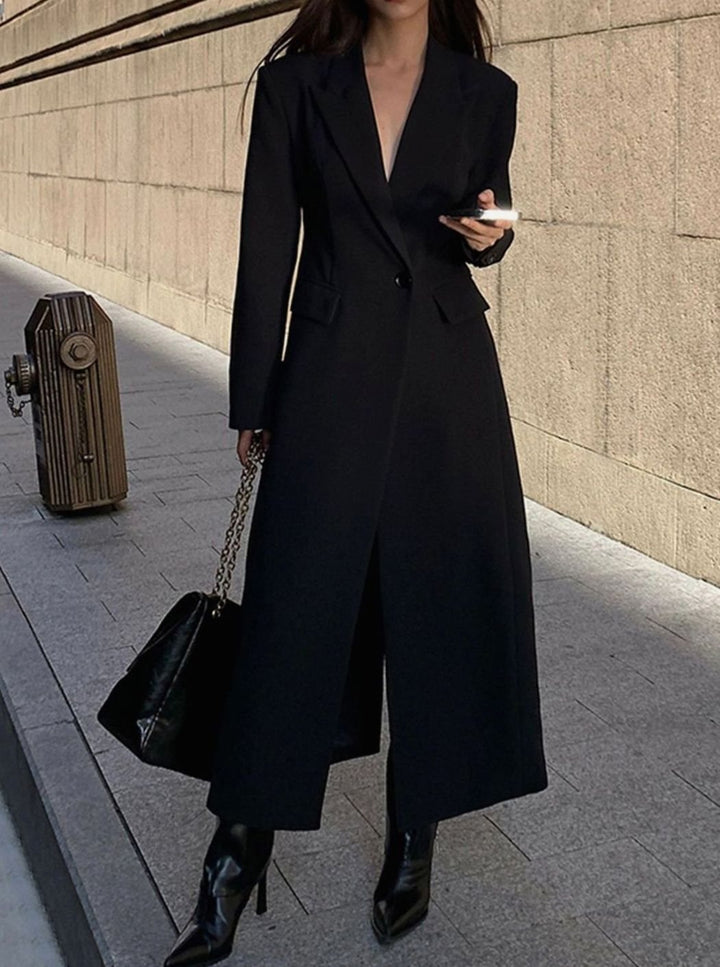 Women's Longline Single-Button Trench Coat High-Slit Hem