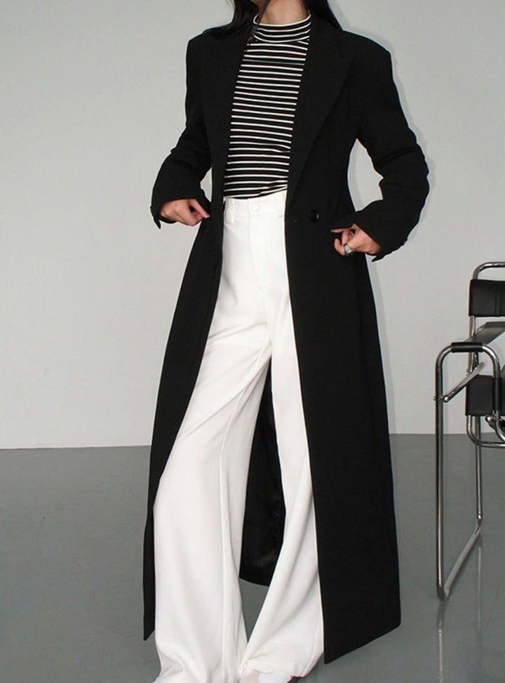 Women's Longline Single-Button Trench Coat High-Slit Hem