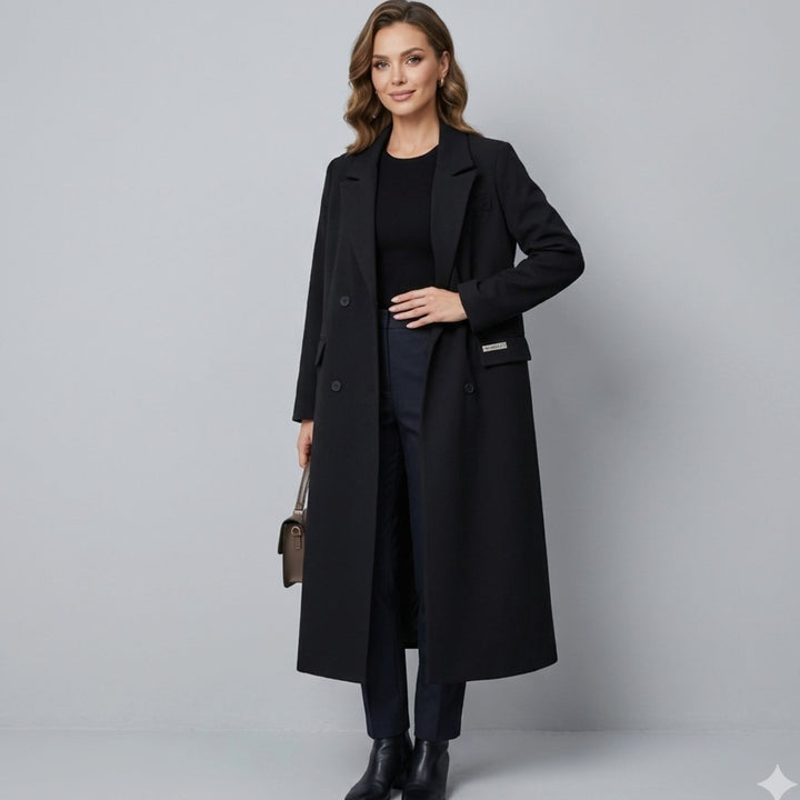Women's Longline Single-Button Trench Coat High-Slit Hem - Black Style 1