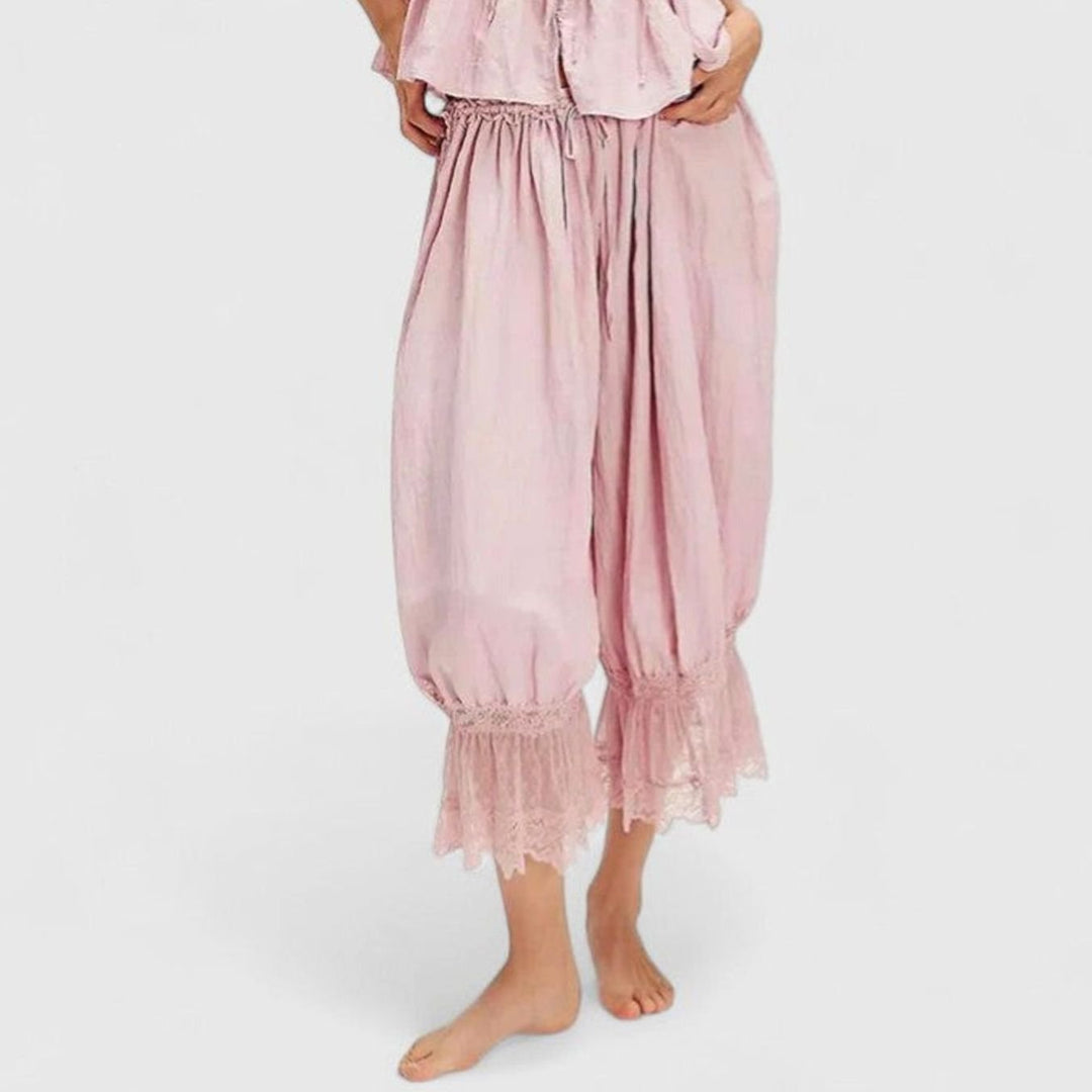 Women's Loose Mid-Rise Lace-Trim Cropped Trousers
