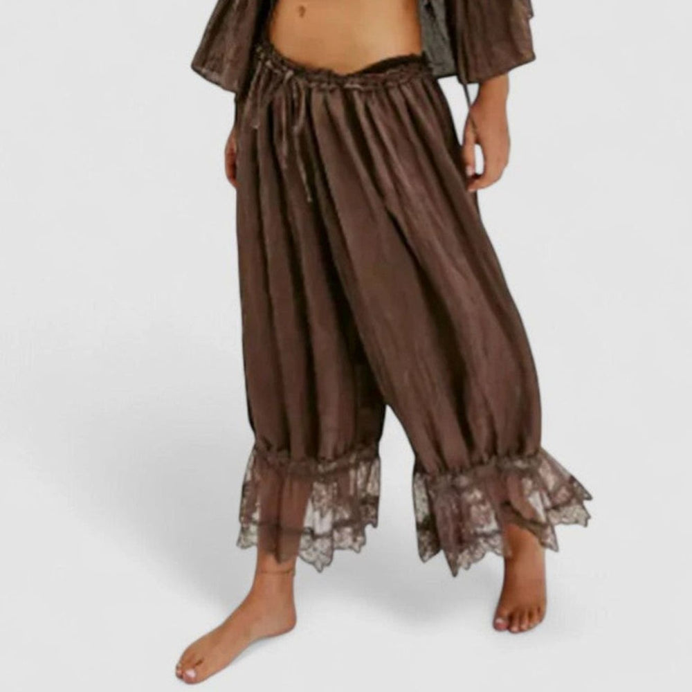 Women's Loose Mid-Rise Lace-Trim Cropped Trousers