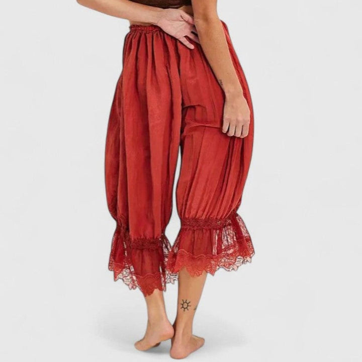 Women's Loose Mid-Rise Lace-Trim Cropped Trousers