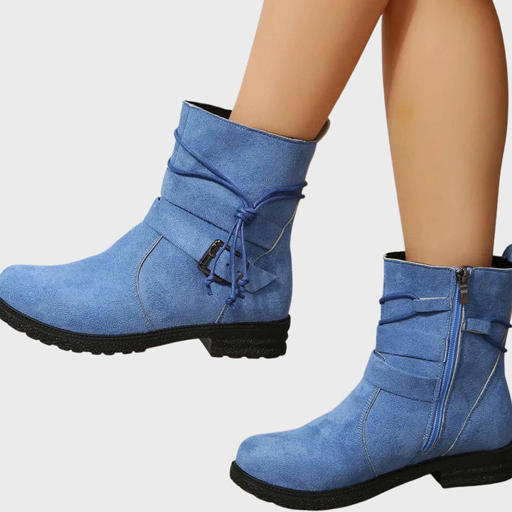 Women's Low-Heel Suede Ankle Boots Buckle Zip