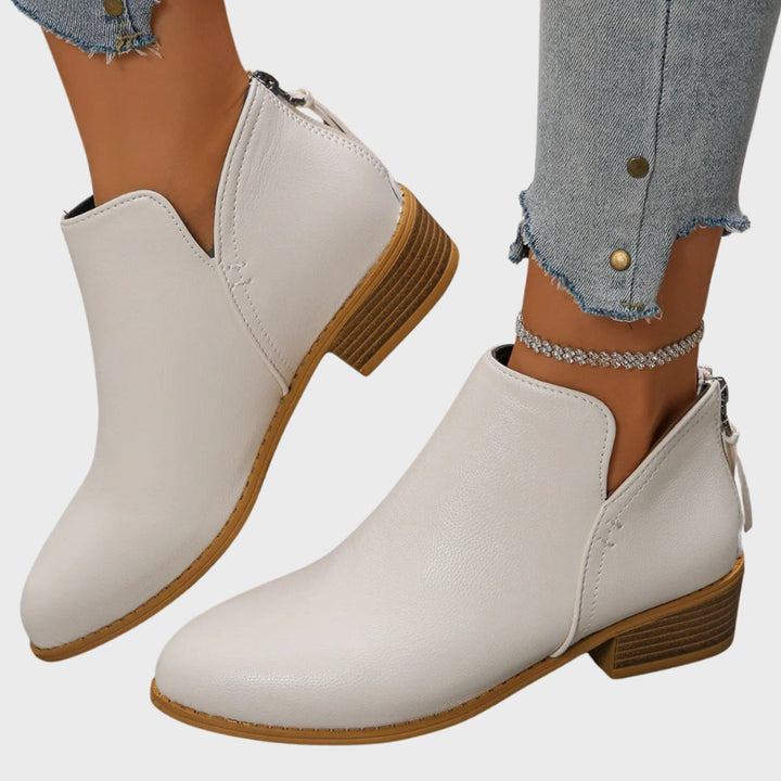 Women's Low-Heel Zip-Up Faux Leather Ankle Boots