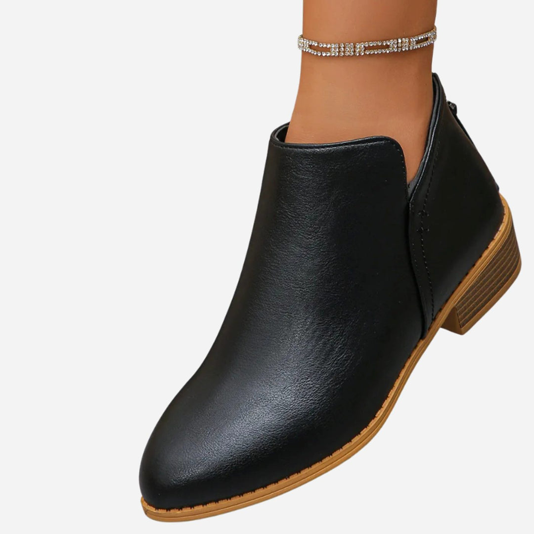 Women's Low-Heel Zip-Up Faux Leather Ankle Boots