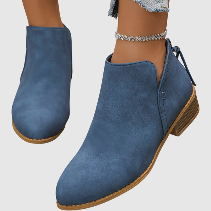 Women's Low-Heel Zip-Up Faux Leather Ankle Boots