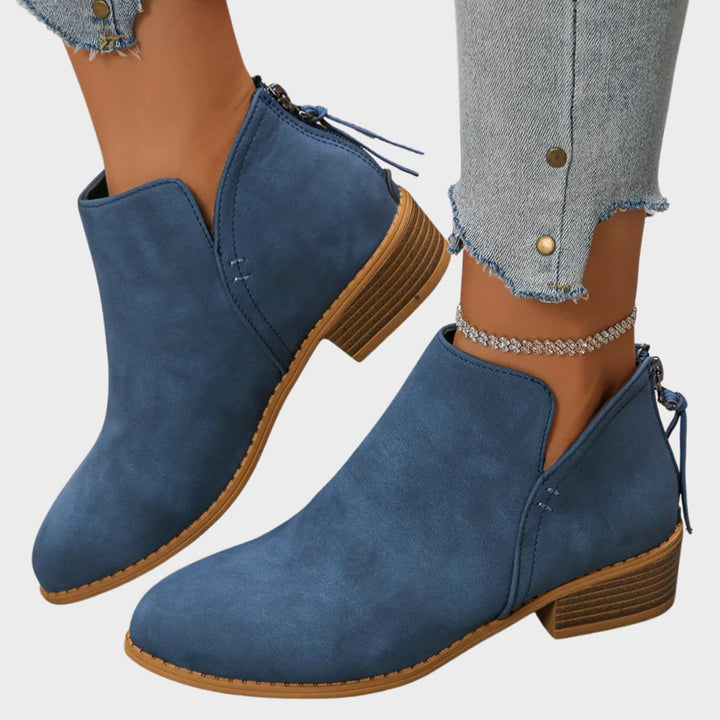 Women's Low-Heel Zip-Up Faux Leather Ankle Boots