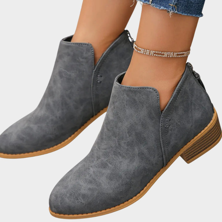 Women's Low-Heel Zip-Up Faux Leather Ankle Boots