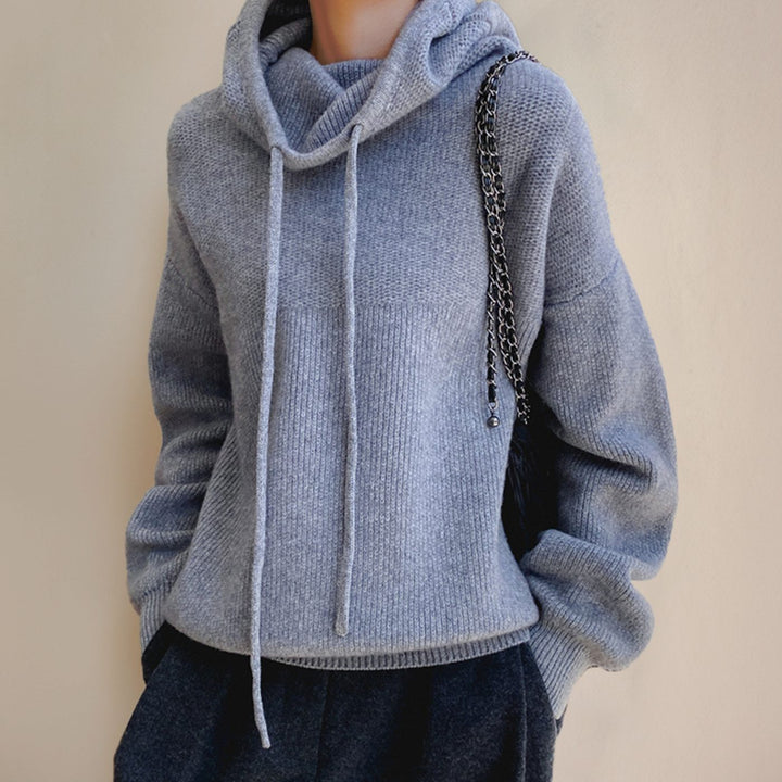 Women's Merino Wool Hooded Drawstring Knitted Jumper