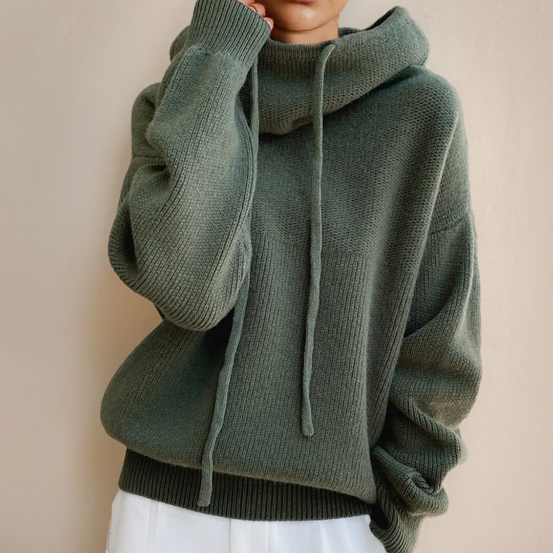 Women's Merino Wool Hooded Knitted Jumper - Green