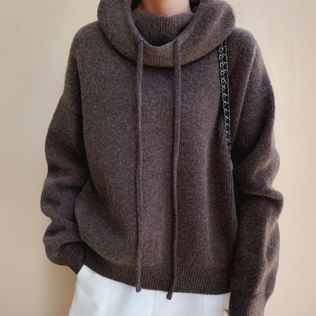 Women's Merino Wool Hooded Knitted Jumper - Brown