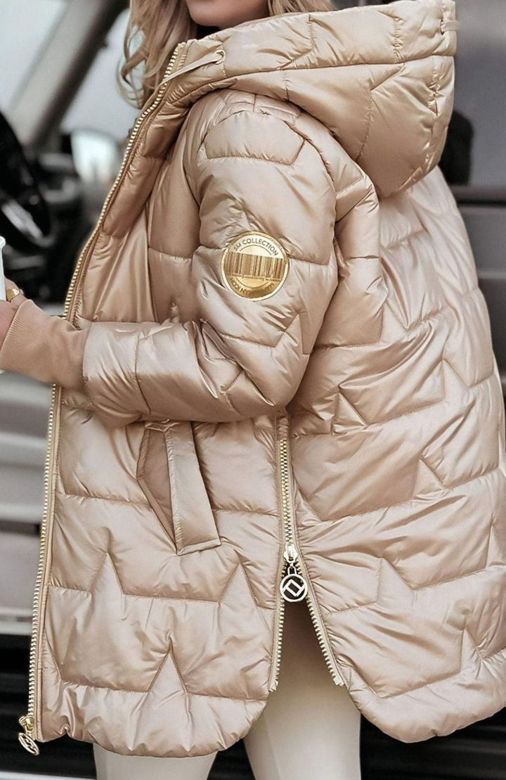 Women's Metallic Hooded Quilted Puffer Jacket