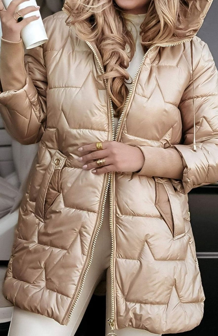 Women's Metallic Hooded Quilted Puffer Jacket